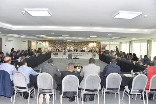 الاستاد محتات الرقاص رئيس الفيدرالية المــــــغربية لناشري الصحف يقدم التقرير العام باسم المكتب التنفيذي بمناسبة انعقاد الدورة الثانية للمجلس الوطني الفيدرالي