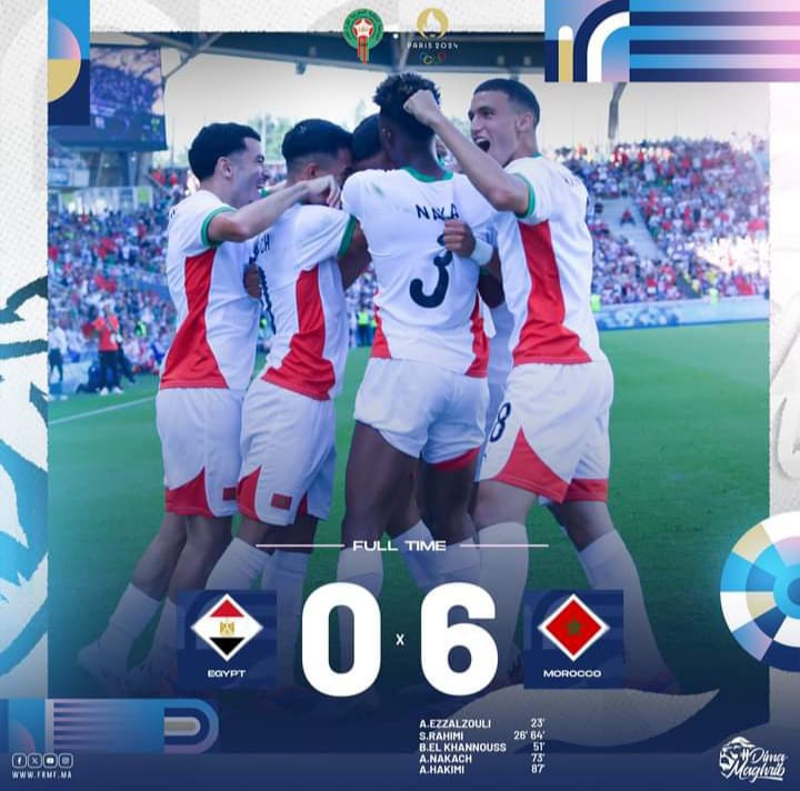 المنتخب المغربي الأولمبي يقسو على مصر بسداسية ويتوج بأول ميدالية برونزية في تاريخه المنتخب المغربي الأولمبي يقسو على مصر بسداسية ويتوج بأول ميدالية برونزية في تاريخه