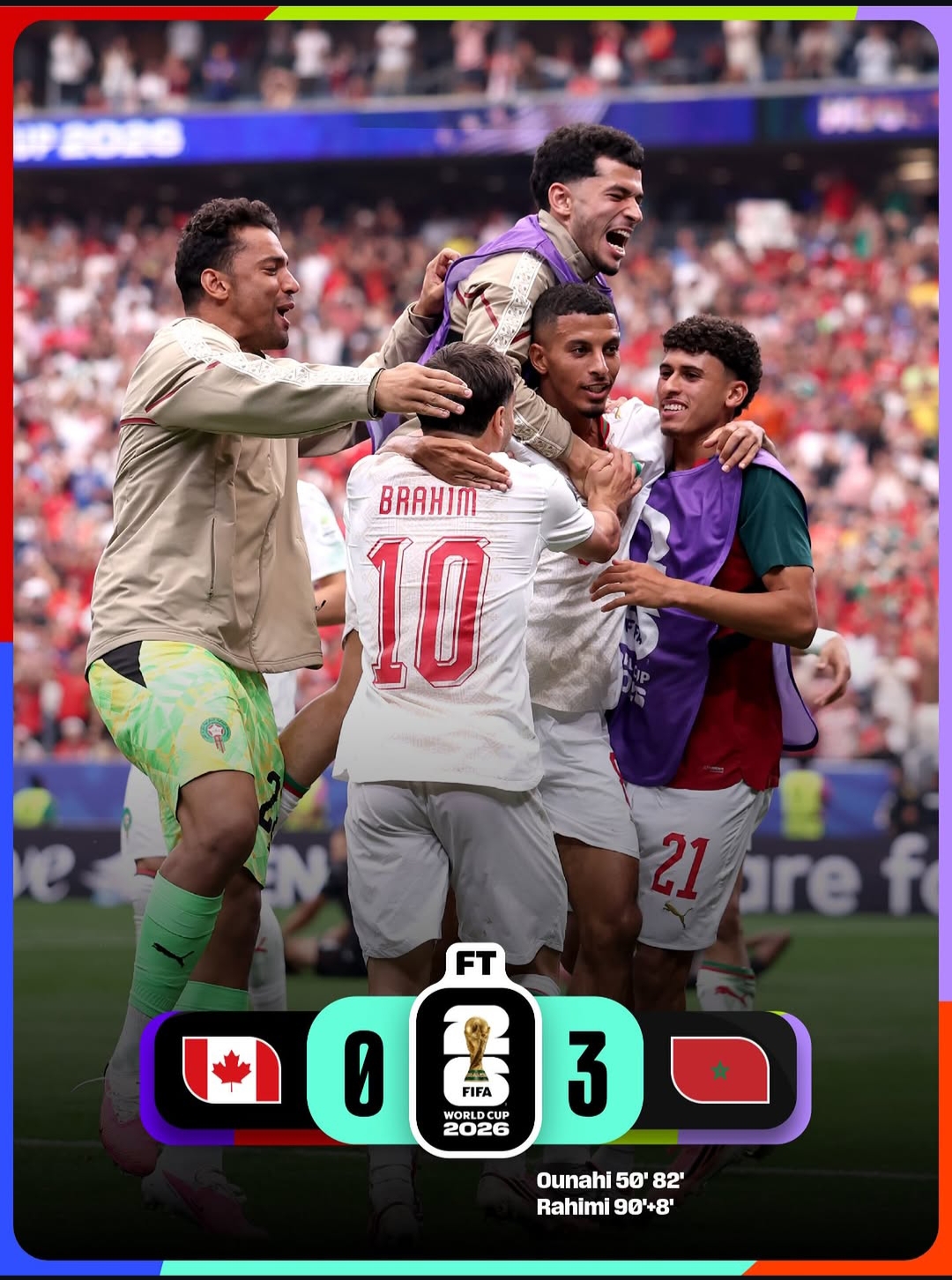 المنتخب المغربي يتأهل إلى ربع النهائي عقب فوزه على كندا بثلاثية نظيفة