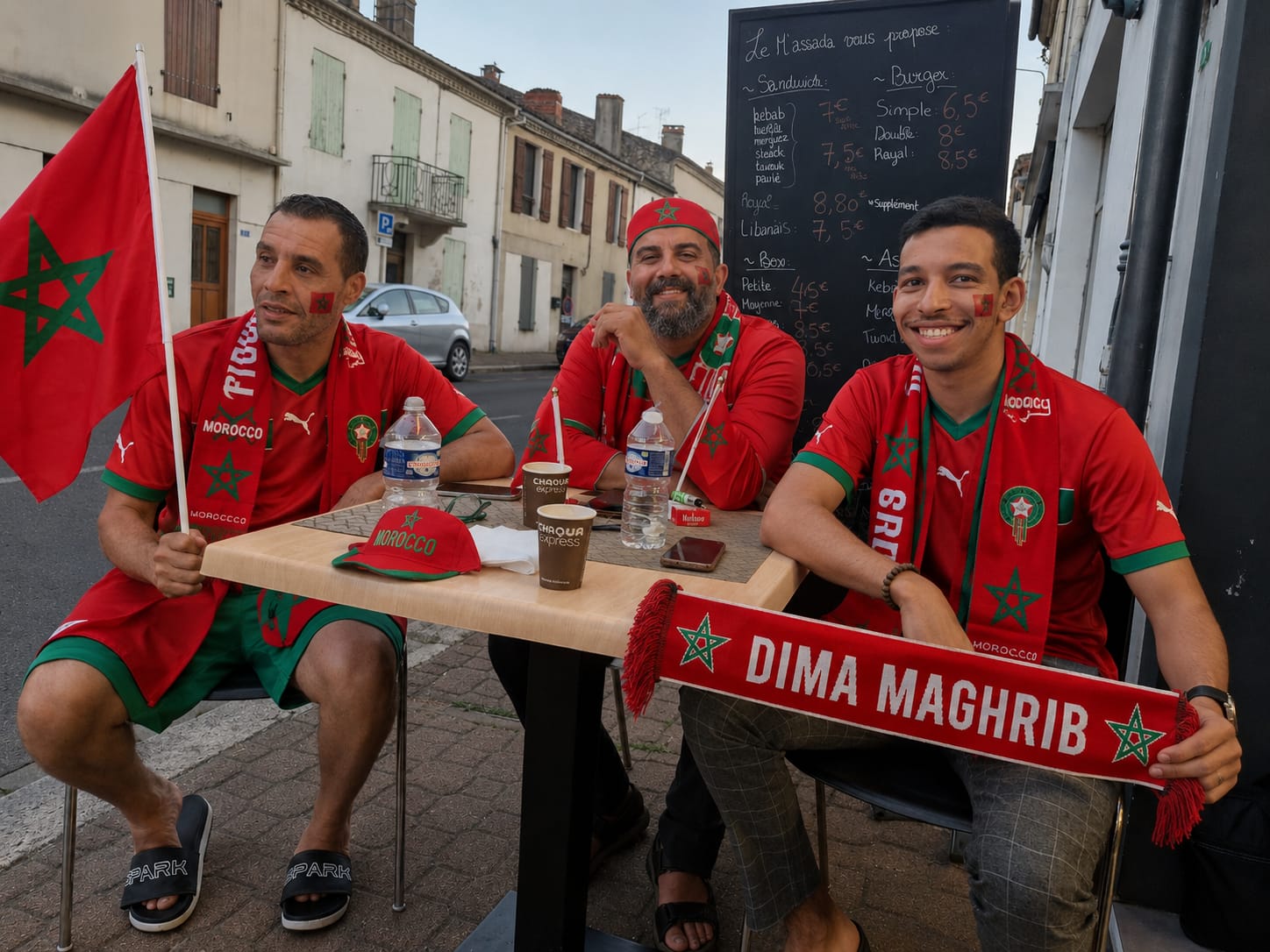 أعلام المغرب تزين شوارع أجان بعد الفوز على كندا والتأهل إلى ربع النهائي أعلام المغرب تزين شوارع أجان بعد الفوز على كندا والتأهل إلى ربع النهائي